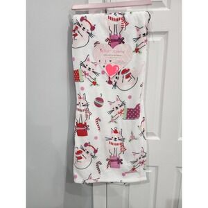 Betsey Johnson Cat Kitten Christmas Candy Cane Stocking Holiday Blanket Throw